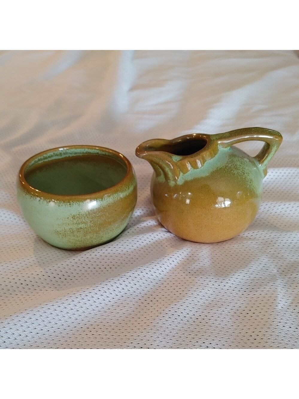 Vintage Frankoma Creamer Mini Pitcher & Open Sugar Bowl; Prarie  (553 & 504)
